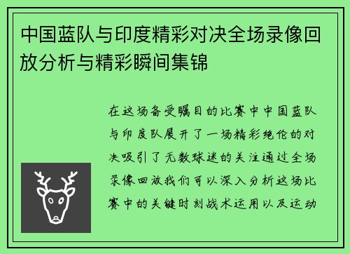 中国蓝队与印度精彩对决全场录像回放分析与精彩瞬间集锦